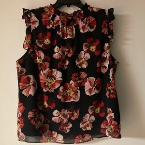 J. Crew Black and Red Floral Ruffle Blouse